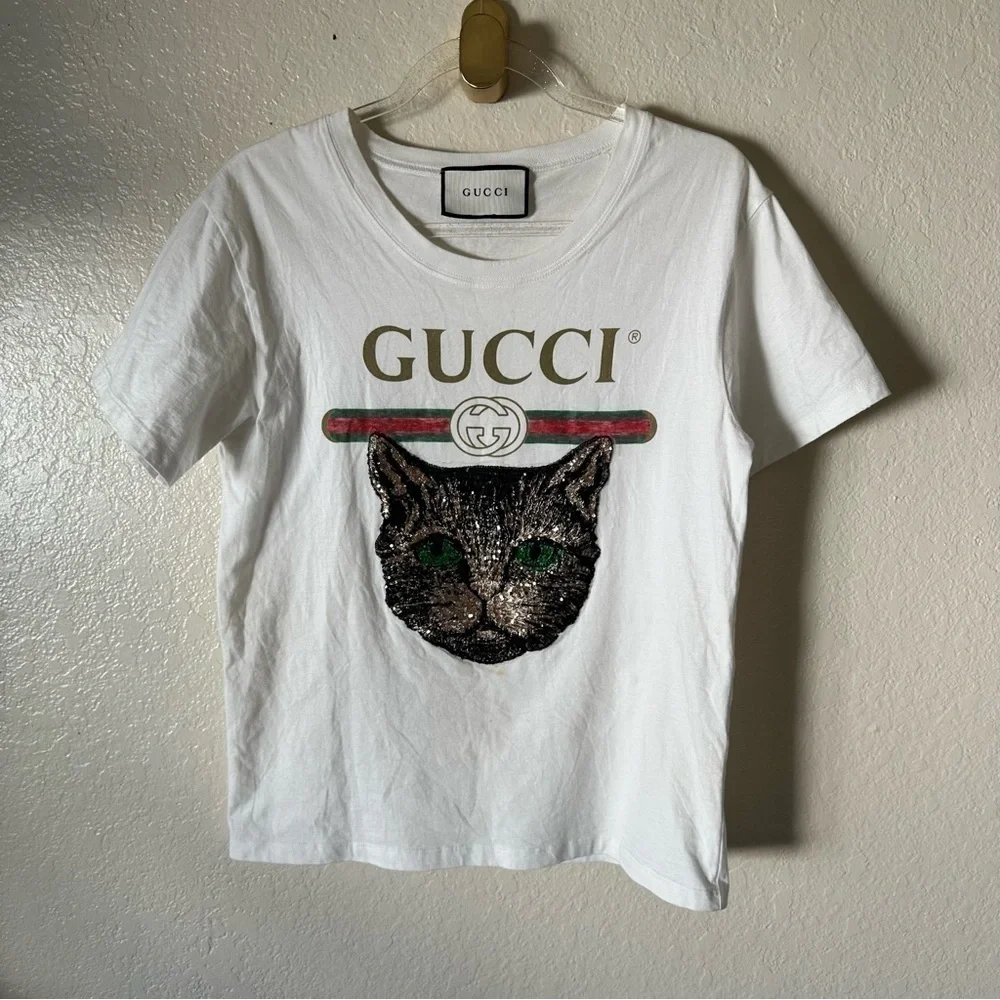 Authentic Gucci LOGO T-SHIRT WITH MYSTIC CAT IN WHITE size XS - Picture 8 of 10